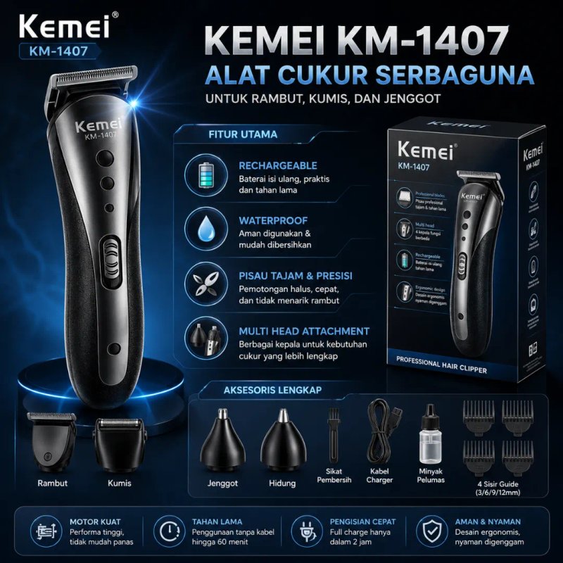Alat Cukur Rambut Elektrik Kemei KM-1407