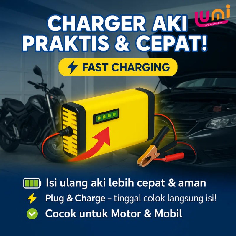 Charger Aki Motor & Mobil Portable 12V 2A