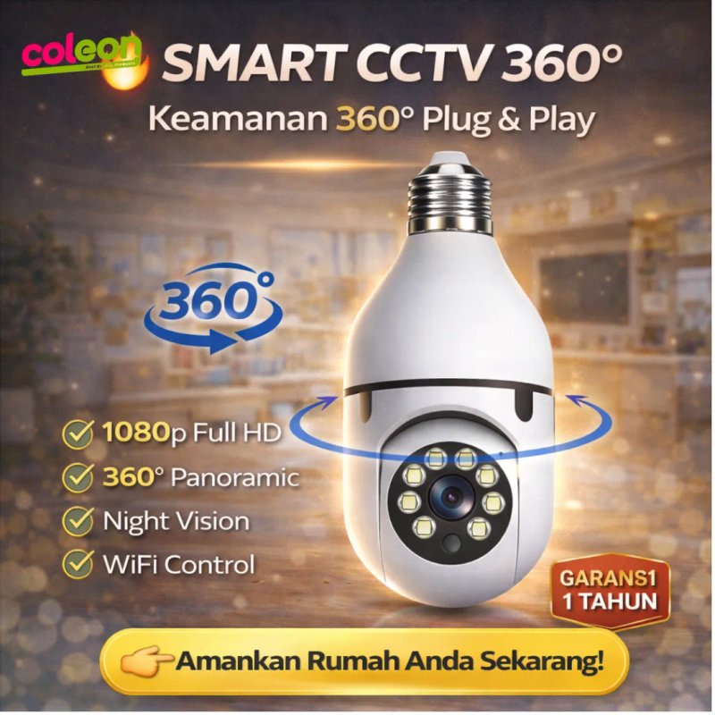 CCTV Bohlam WiFi 1080P Putar 360°